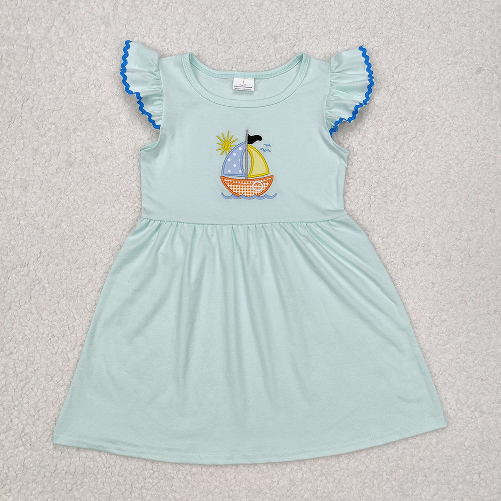Baby Boy Girl Short Sleeves Embroidery Boat Sibling Summer Dress Clothing Set