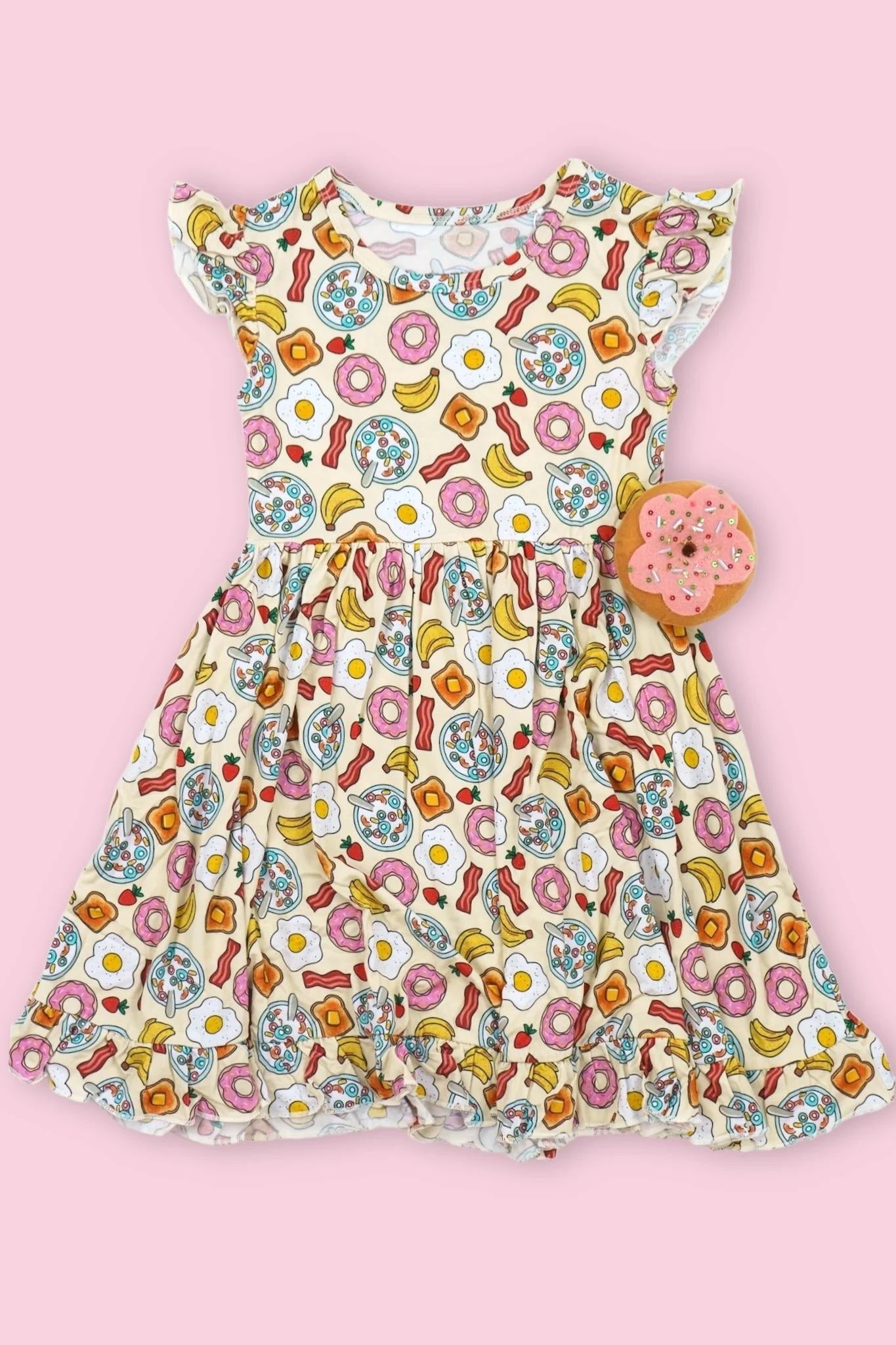Preorder Baby Girl Short Sleeves Egg Banana Donut Knee Length Dress