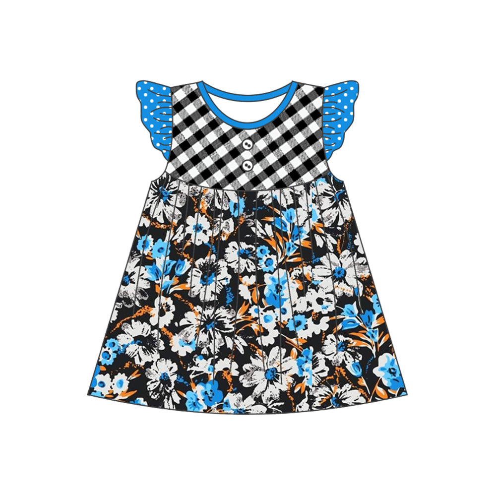 Preorder Baby Girl Short Sleeves Plaid Flower Knee Length Dress