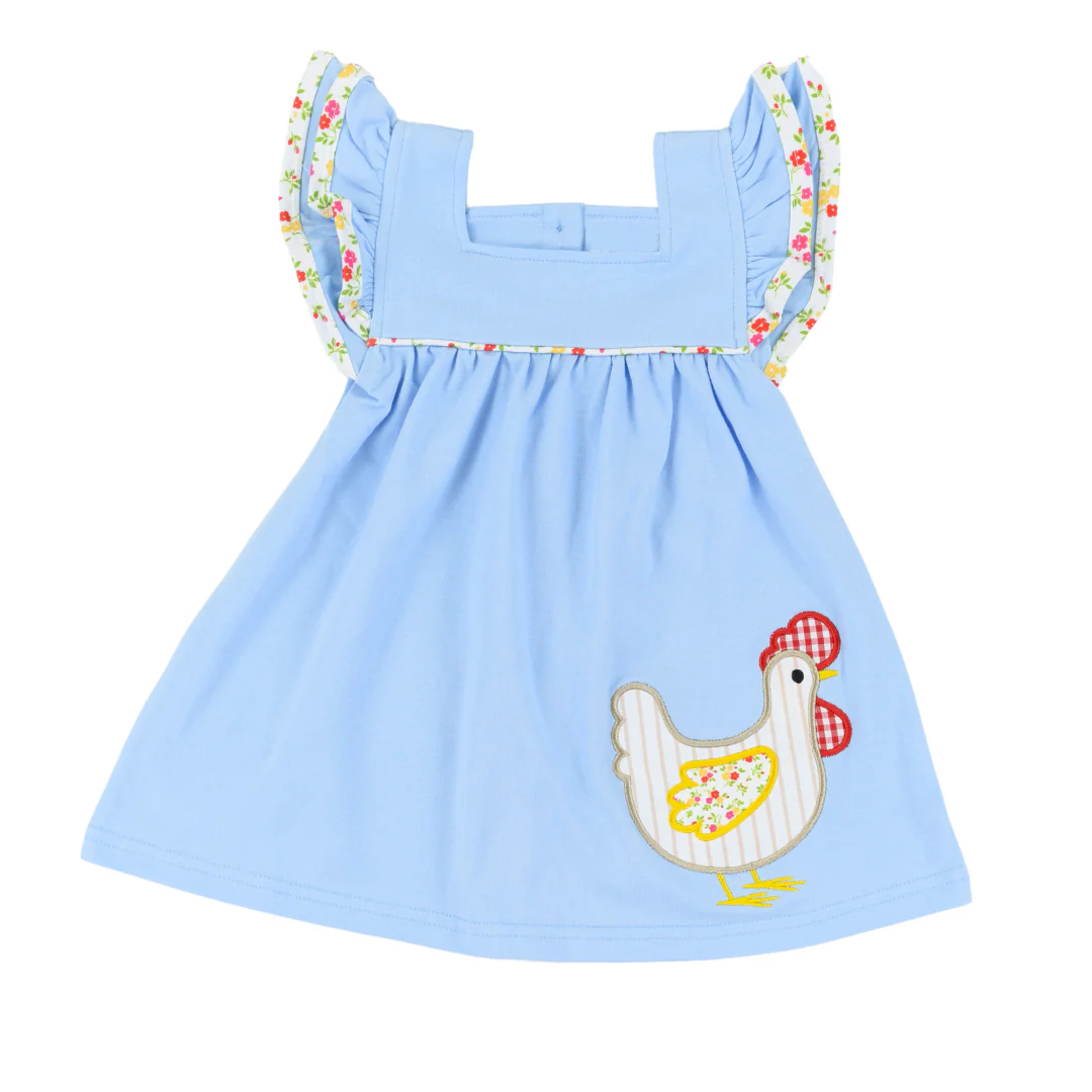Preorder Baby Girl Blue Short Sleeves Chicken Knee Length Dress
