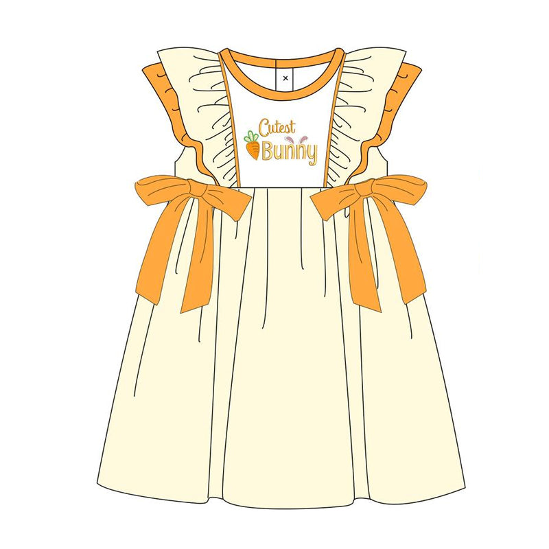 Preorder Baby Girl Short Sleeves Easter Bunny Bows Knee Length Dress