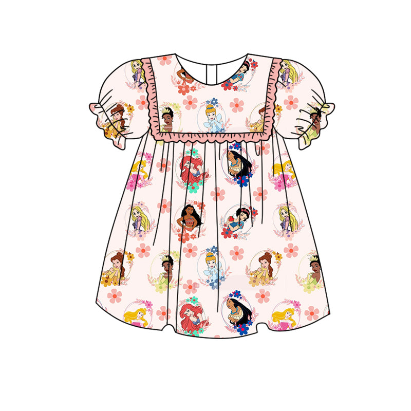 Preorder Baby Girl Short Sleeves Princess Flower Knee Length Dress