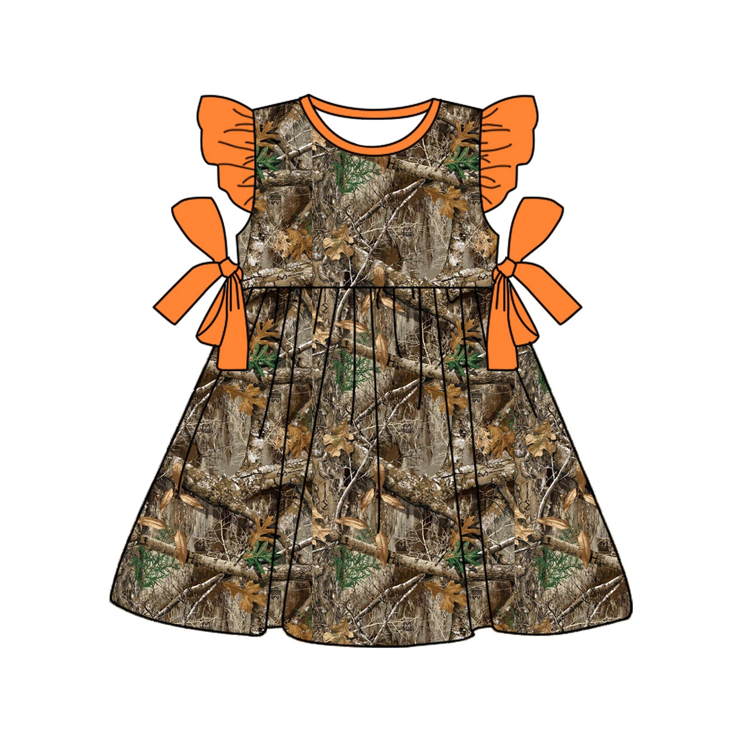 Preorder Baby Girl Infant Short Sleeves Bows Camo Hunting Knee Length Dress