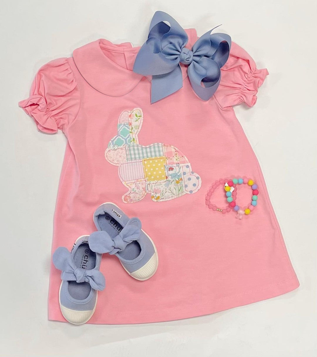 Preorder Baby Girl Short Sleeves Rabbit Easter Knee Length Pink Dress