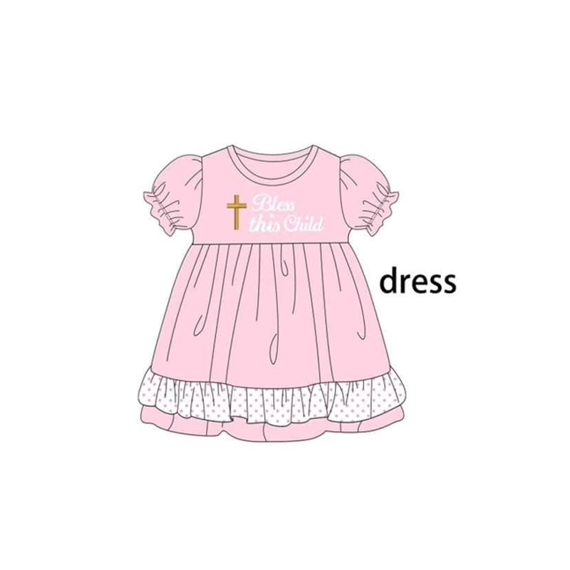 Preorder Baby Girl Pink Easter Cross Knee Length Ruffle Dress