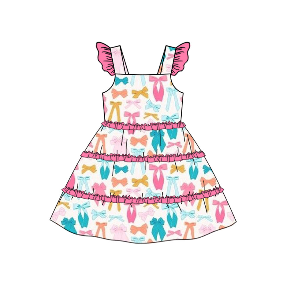 Preorder Baby Girl Colorful Bows Straps Knee Length Dress