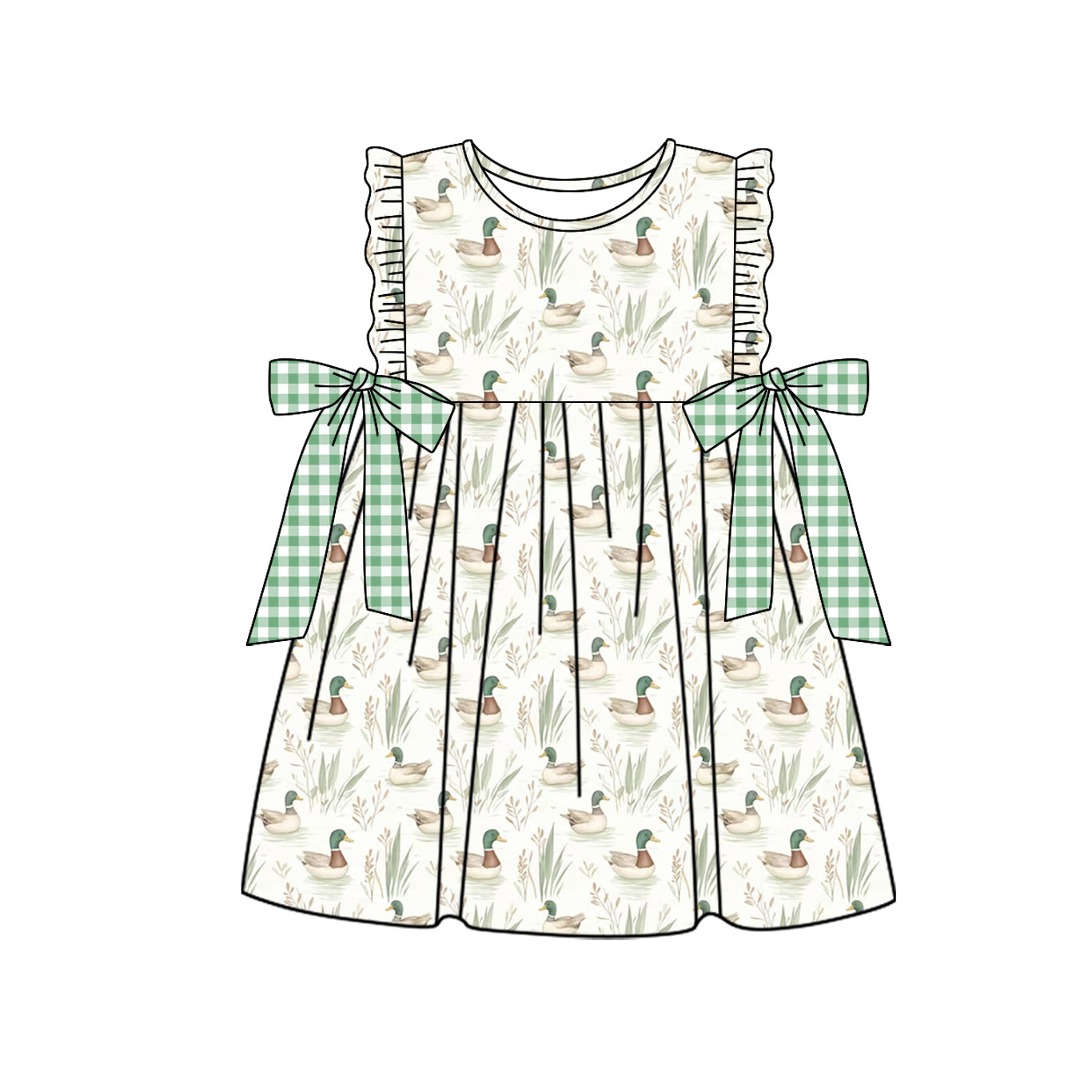 Preorder Baby Girl Short Sleeves Ducks Bows Knee Length Dress