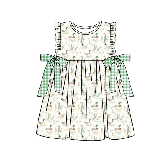 Preorder Baby Girl Short Sleeves Ducks Bows Knee Length Dress