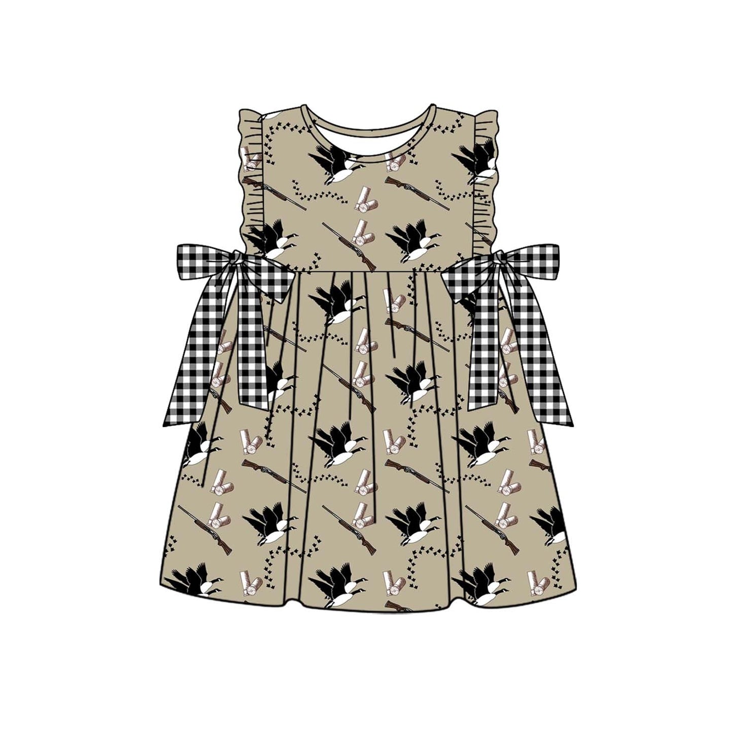 Preorder Baby Girl Short Sleeves Ducks Hunting Knee Length Dress