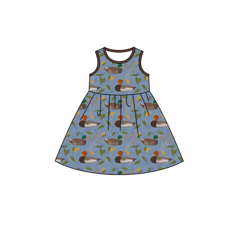 Preorder Baby Girl Sleeveless Ducks Knee Length Dress