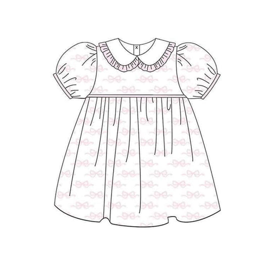 Preorder Baby Girl Short Sleeves Pink Bows Knee Length Dress