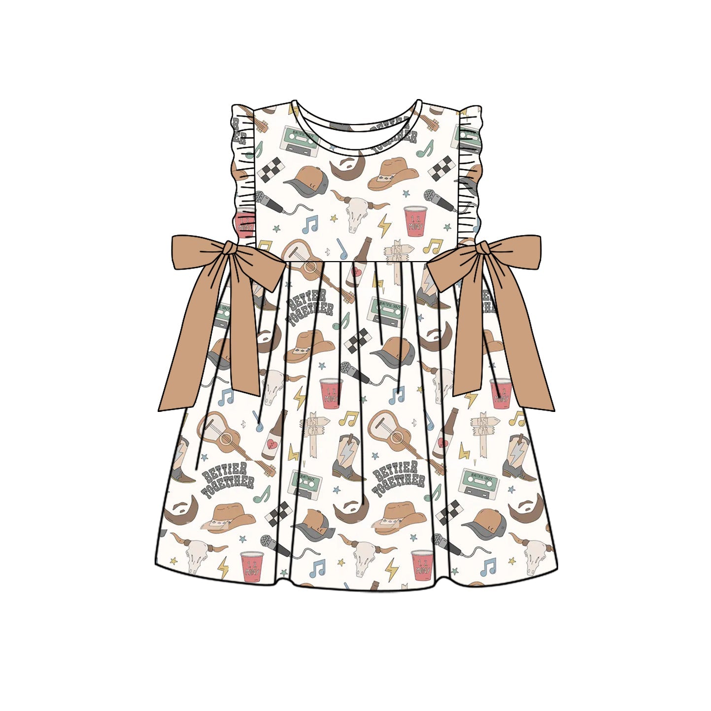 Preorder Baby Girl Western Music Boots Cow Knee Length Dress