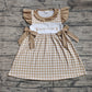 RTS Baby Kids Short Sleeves Daddy's Girl Deer Bows Knee Length Plaid Dress