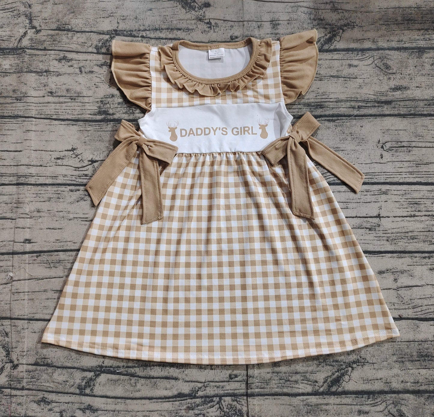 RTS Baby Kids Short Sleeves Daddy's Girl Deer Bows Knee Length Plaid Dress