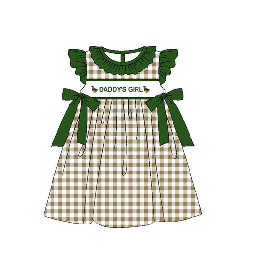 Preorder Baby Kids Short Sleeves Daddy's Girl Ducks Bows Knee Length Plaid Dress