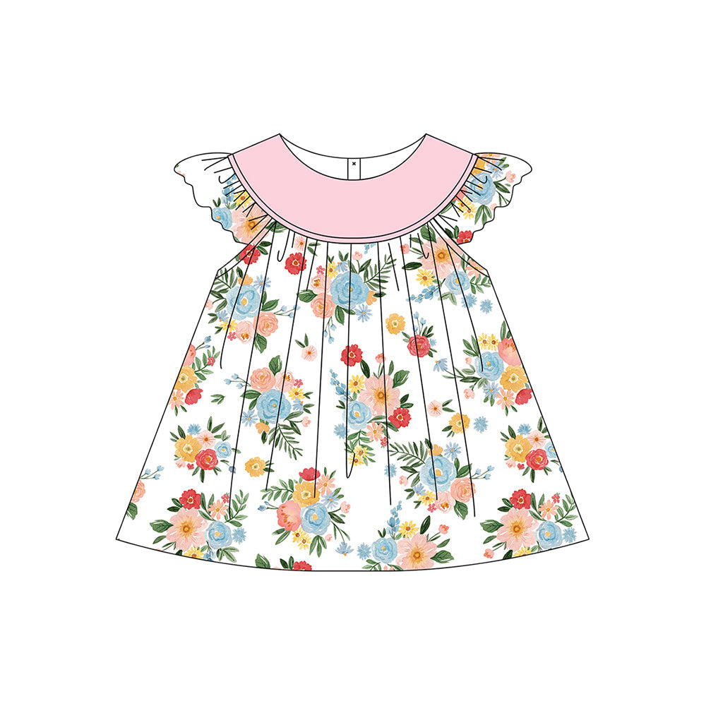 Preorder Baby Girl Short Sleeves Flower Knee Length Dress