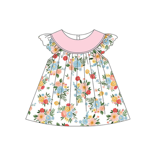 Preorder Baby Girl Short Sleeves Flower Knee Length Dress