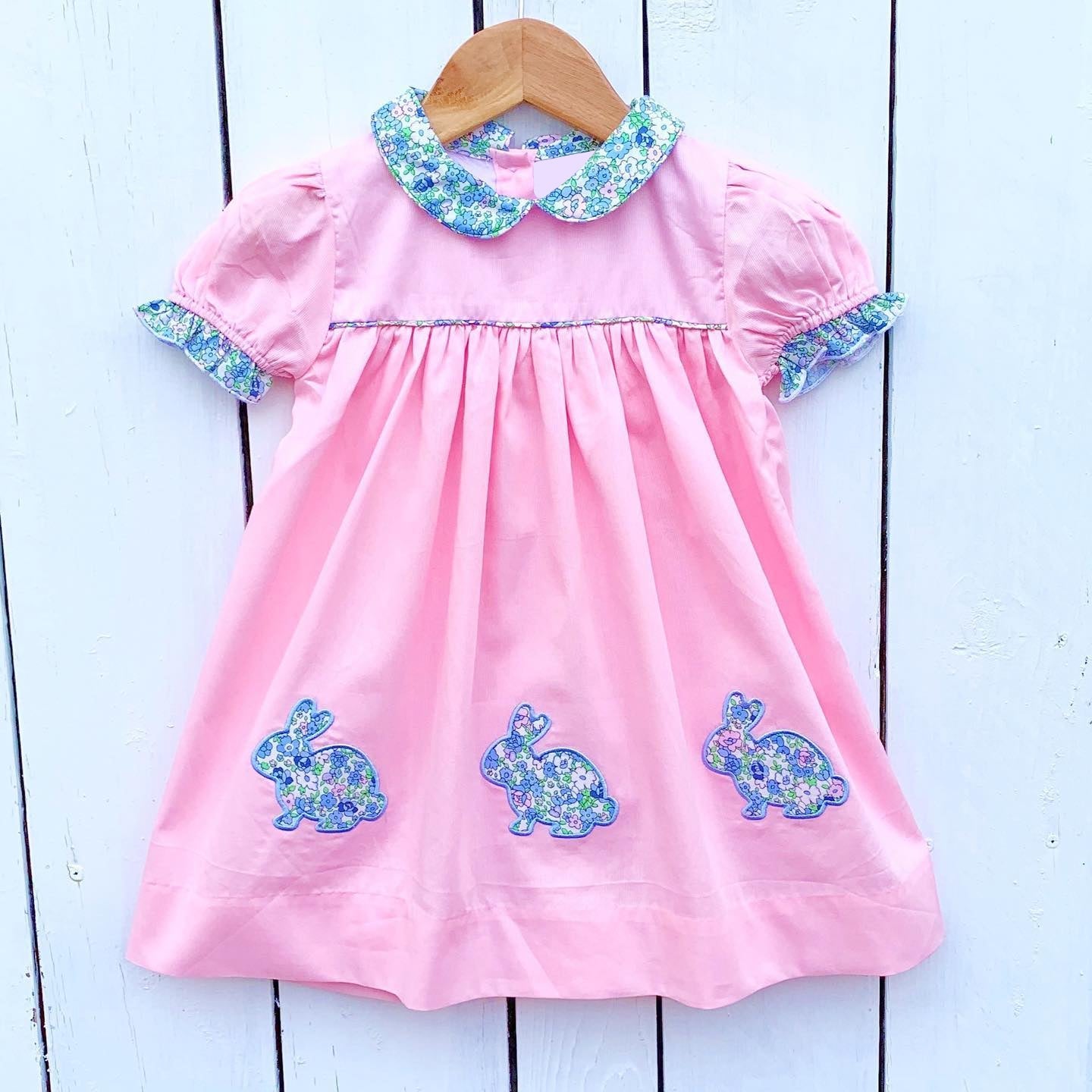 Preorder Baby Girl Short Sleeves Rabbit Easter Knee Length Pink Dress