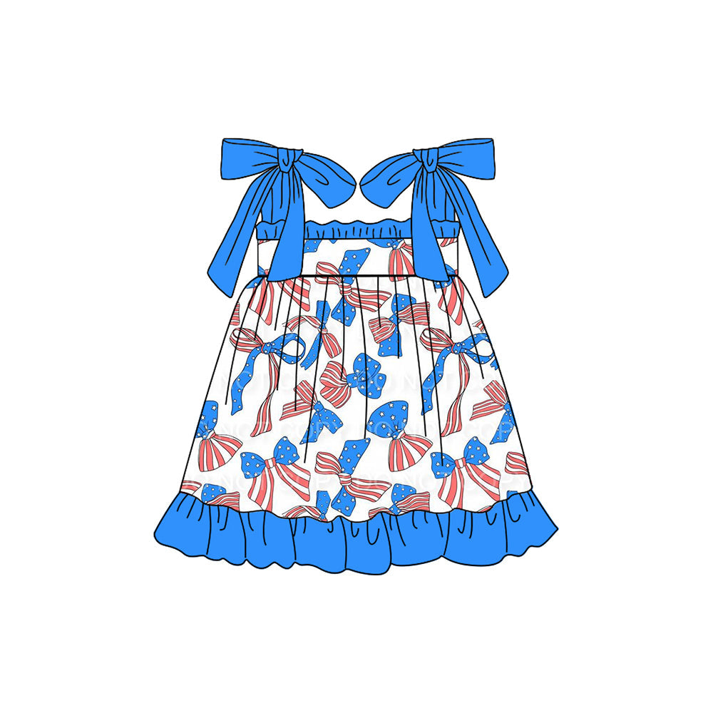 Preorder Baby Girl July 4th Bows Straps Knee Length Dress