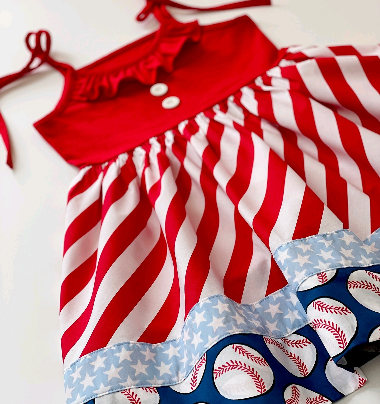 Preorder Baby Girl Straps Baseball Stripes Red Knee Length Dress