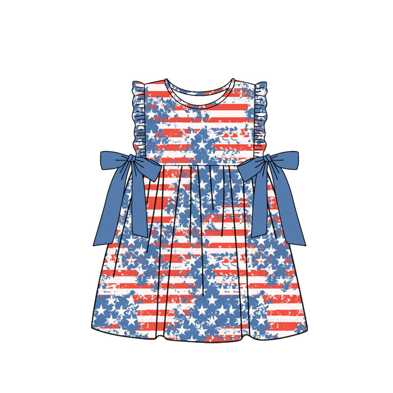 Preorder Baby Girl July 4th Stars Bows Knee Length Dress
