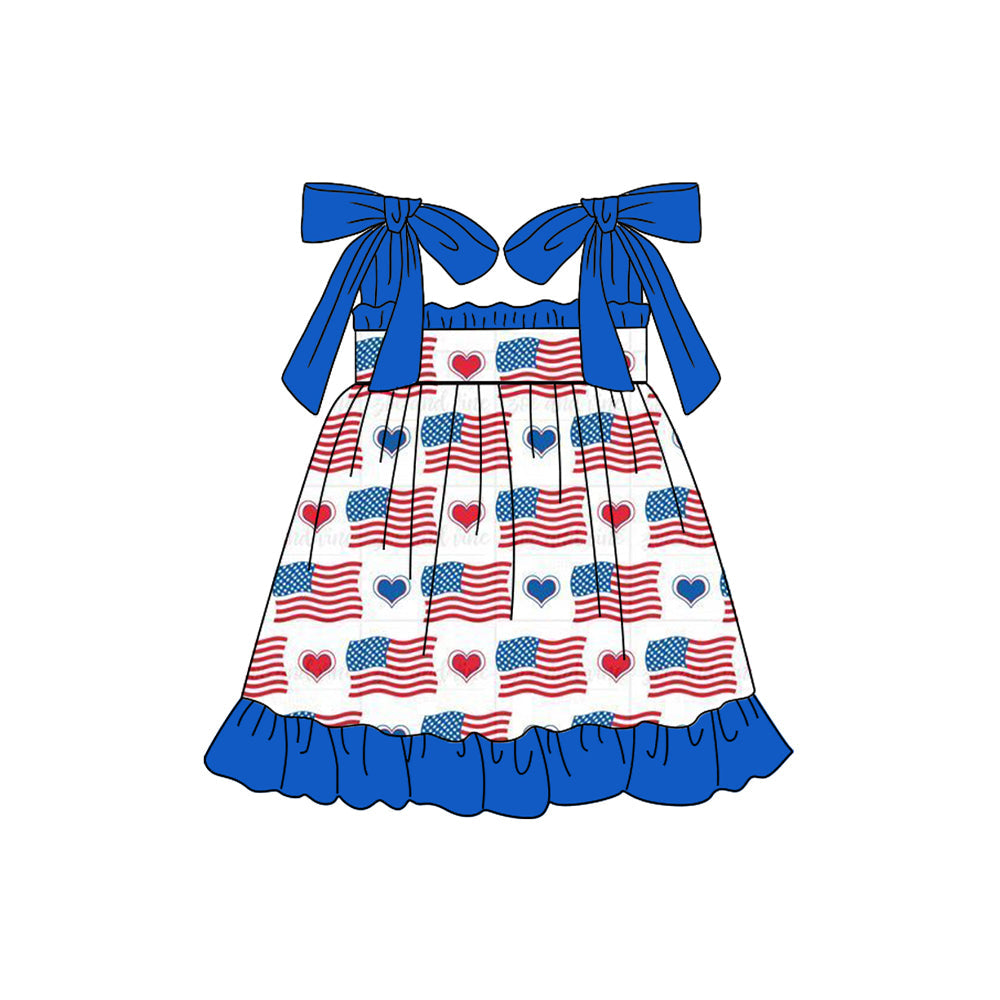 Preorder Baby Girl Straps July 4th Flags Knee Length Dress
