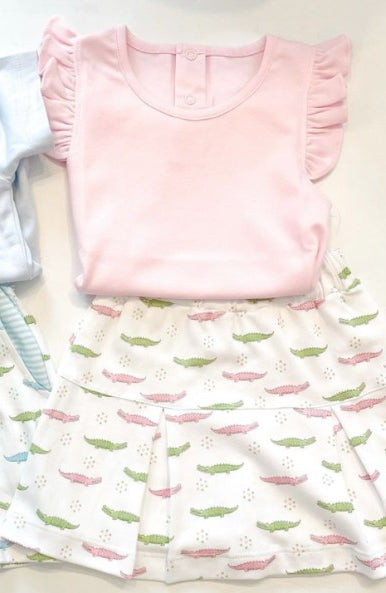 Preorder Baby Girl Short Sleeves Pink Shirt Skirt Clothes Set