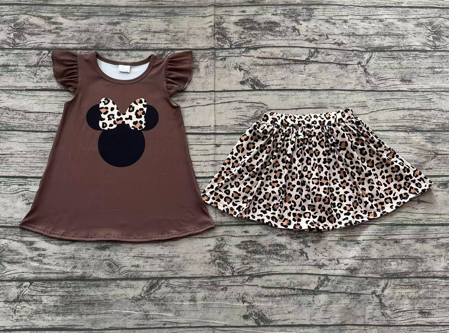 Baby Girl Short Sleeves Leopard Mouse Shirt Skort Skirt Shorts Clothes Set