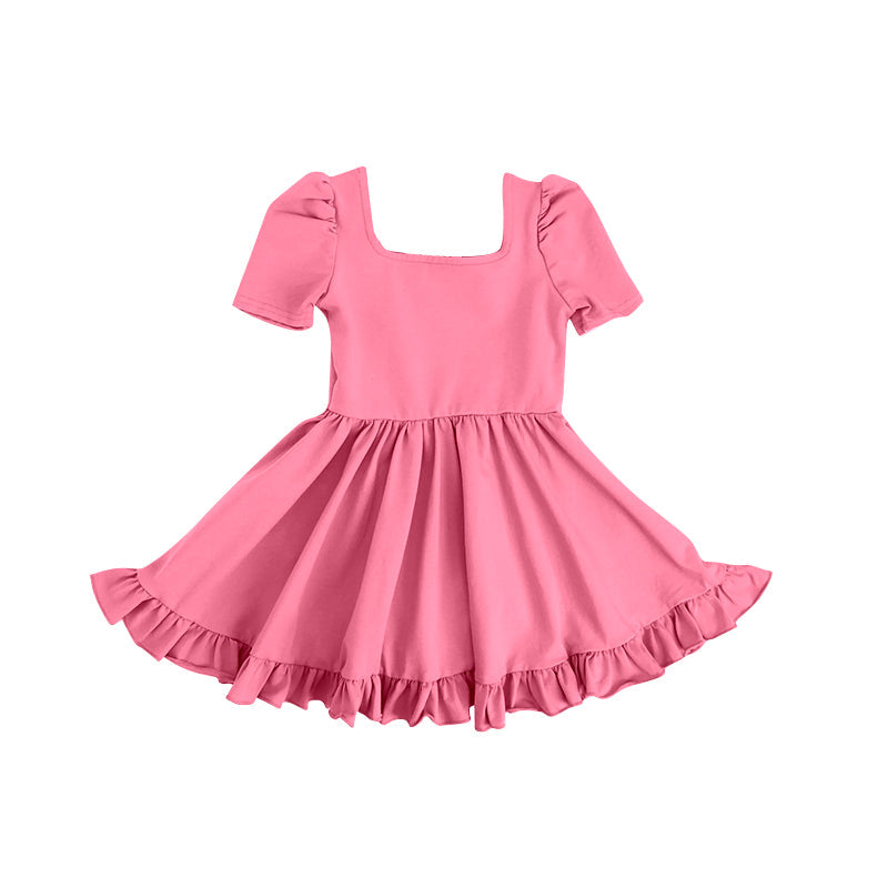 Preorder Baby Girl Short Sleeves Ruffle Knee Length Cotton Dress