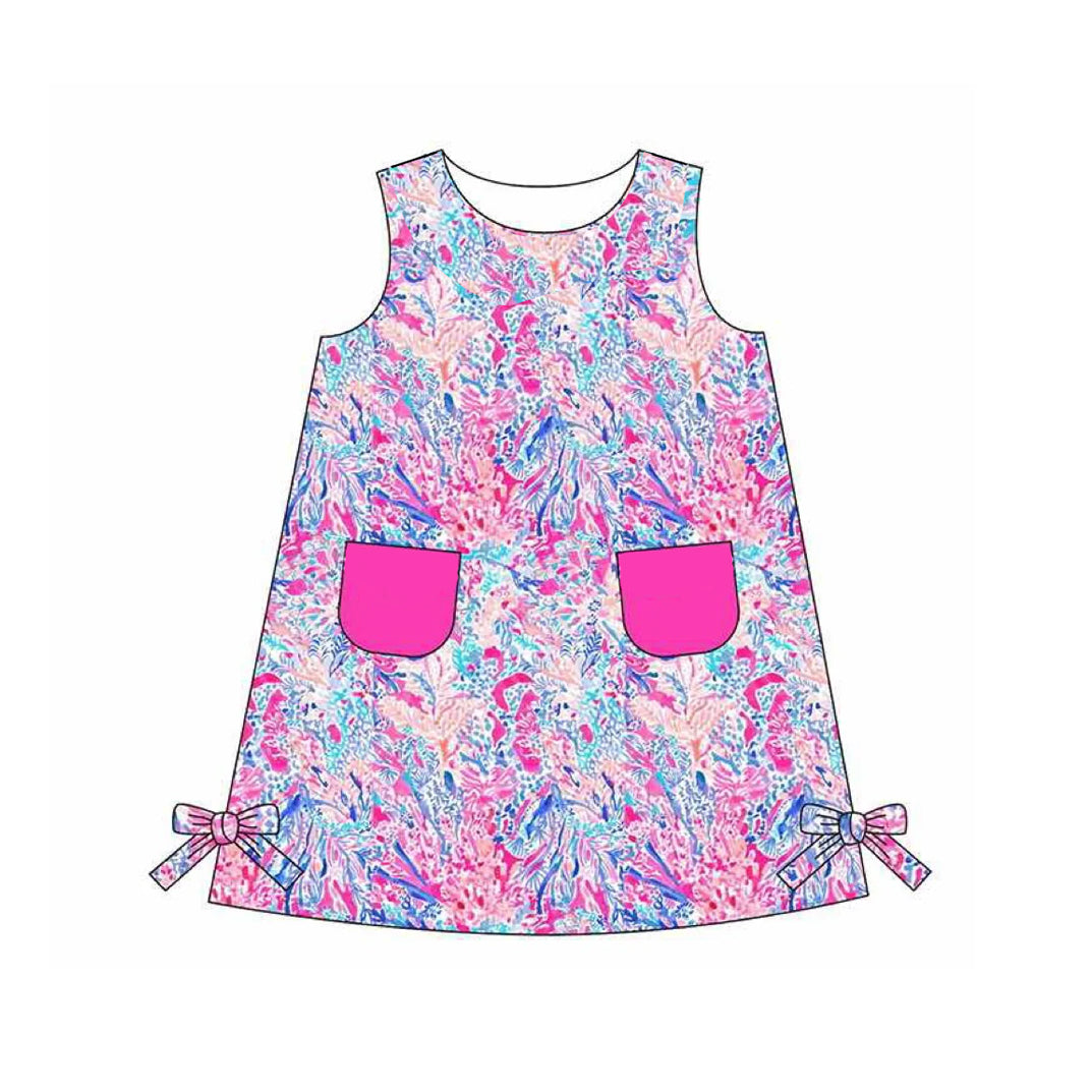 Preorder Baby Girl Sleeveless Sea Weed Pockets Knee Length Dress