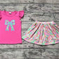 Preorder Baby Girl Pink Short Sleeves Embroidery Bow Shirt Flower Skort Shorts Skirt Clothes Set