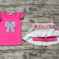 Preorder Baby Girl Pink Short Sleeves Embroidery Bow Shirt Flower Skort Shorts Skirt Clothes Set