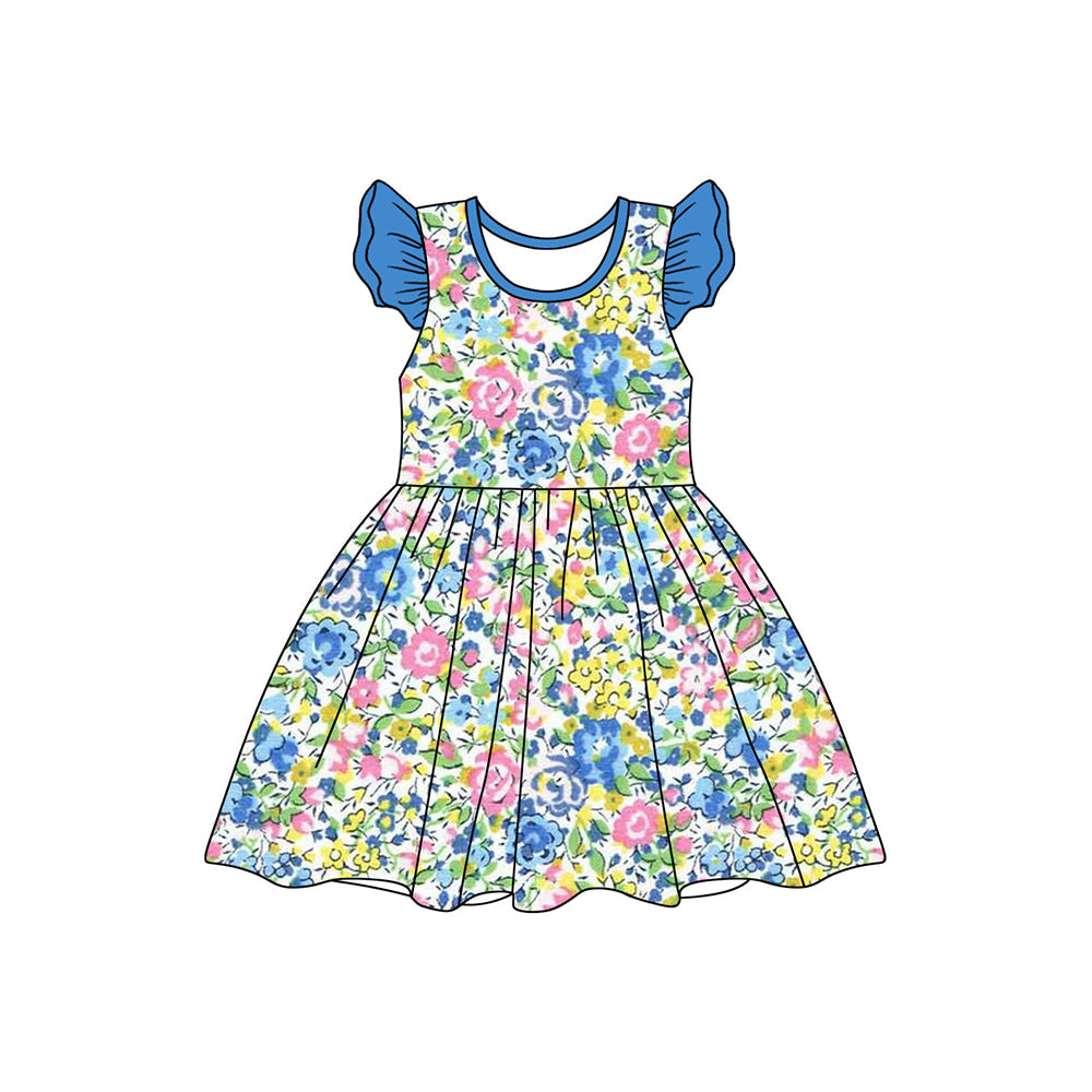 Preorder Baby Girl Short Sleeves Flower Knee Length Dress