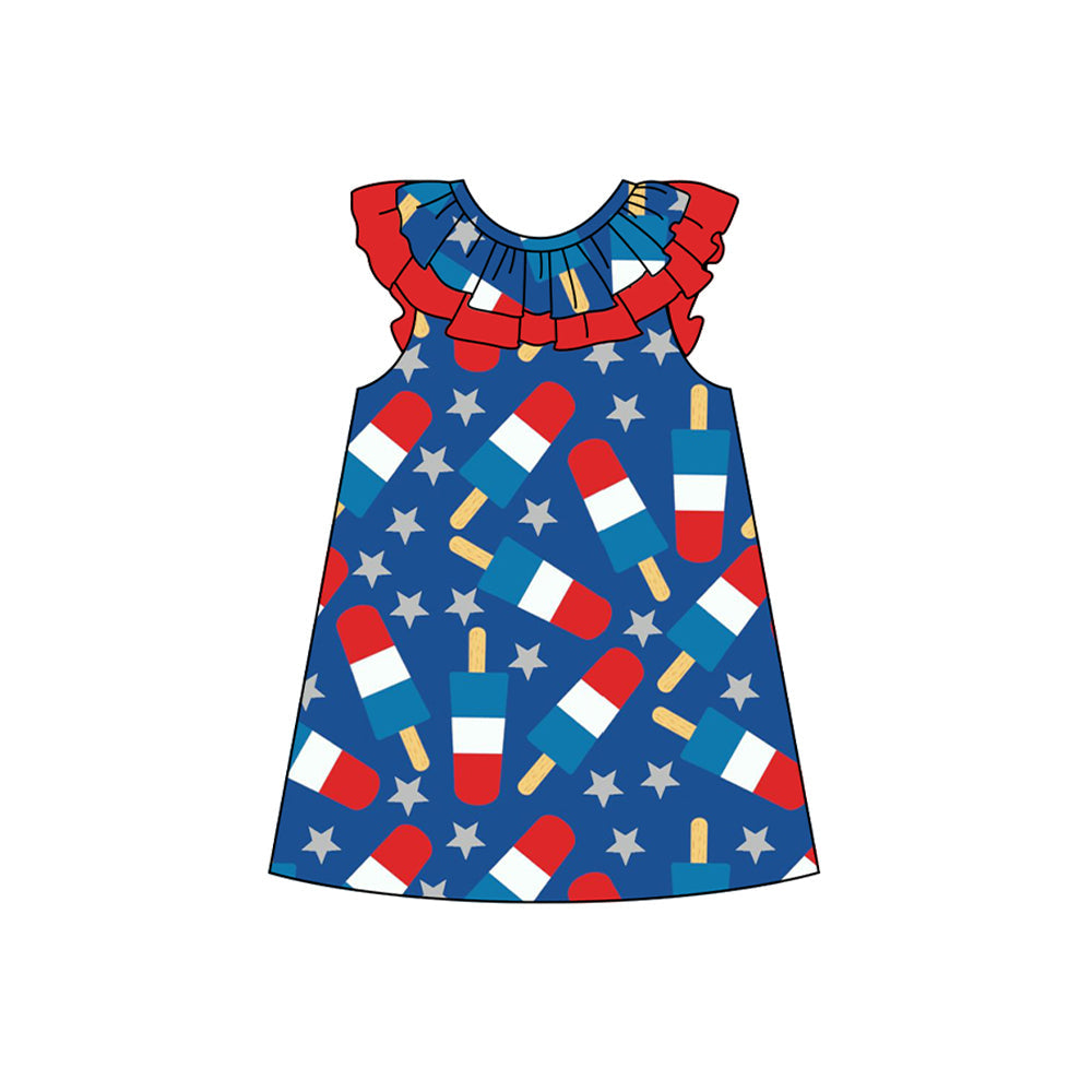 Preorder Baby Girl Short Sleeves July 4th Popsicle Stars Knee Length Dress