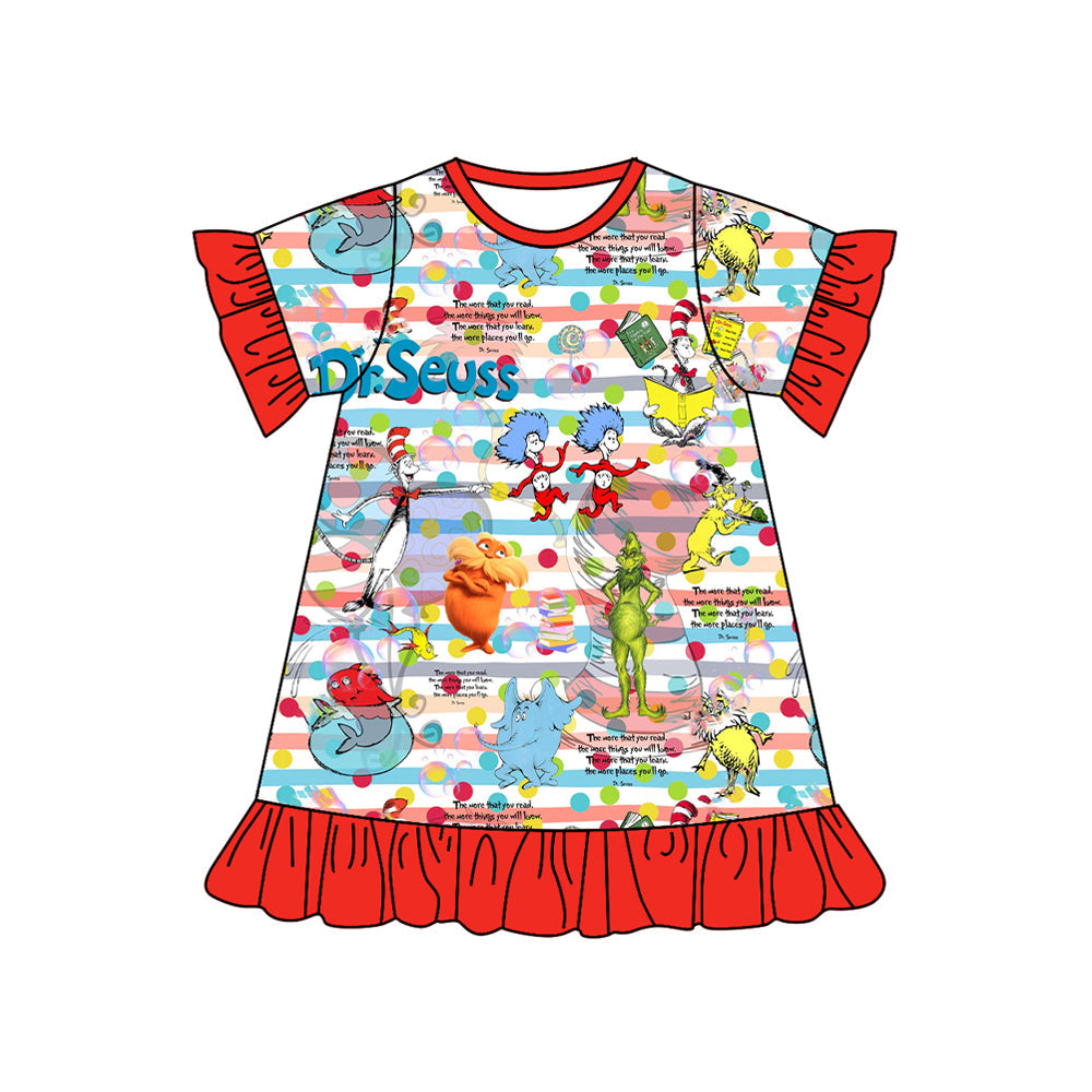 Preorder Baby Girl Short Sleeves Dr.Reading Stripes Knee Length Dress