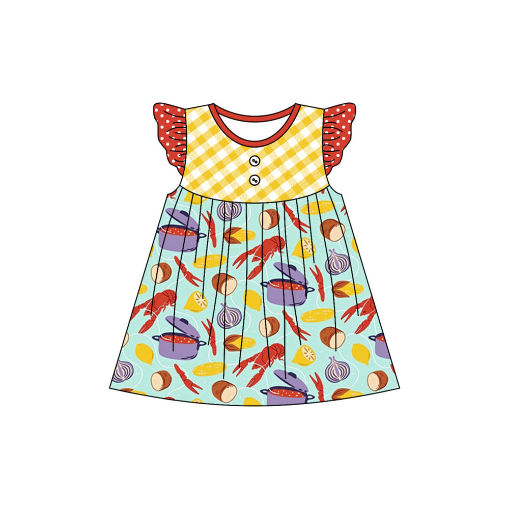 Preorder Baby Girl Short Sleeves Crawfish Knee Length Dress