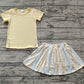 Baby Girl Short Sleeves Embroidery Bows Yellow Shirt Flower Skirt Shorts Skorts Clothes Set