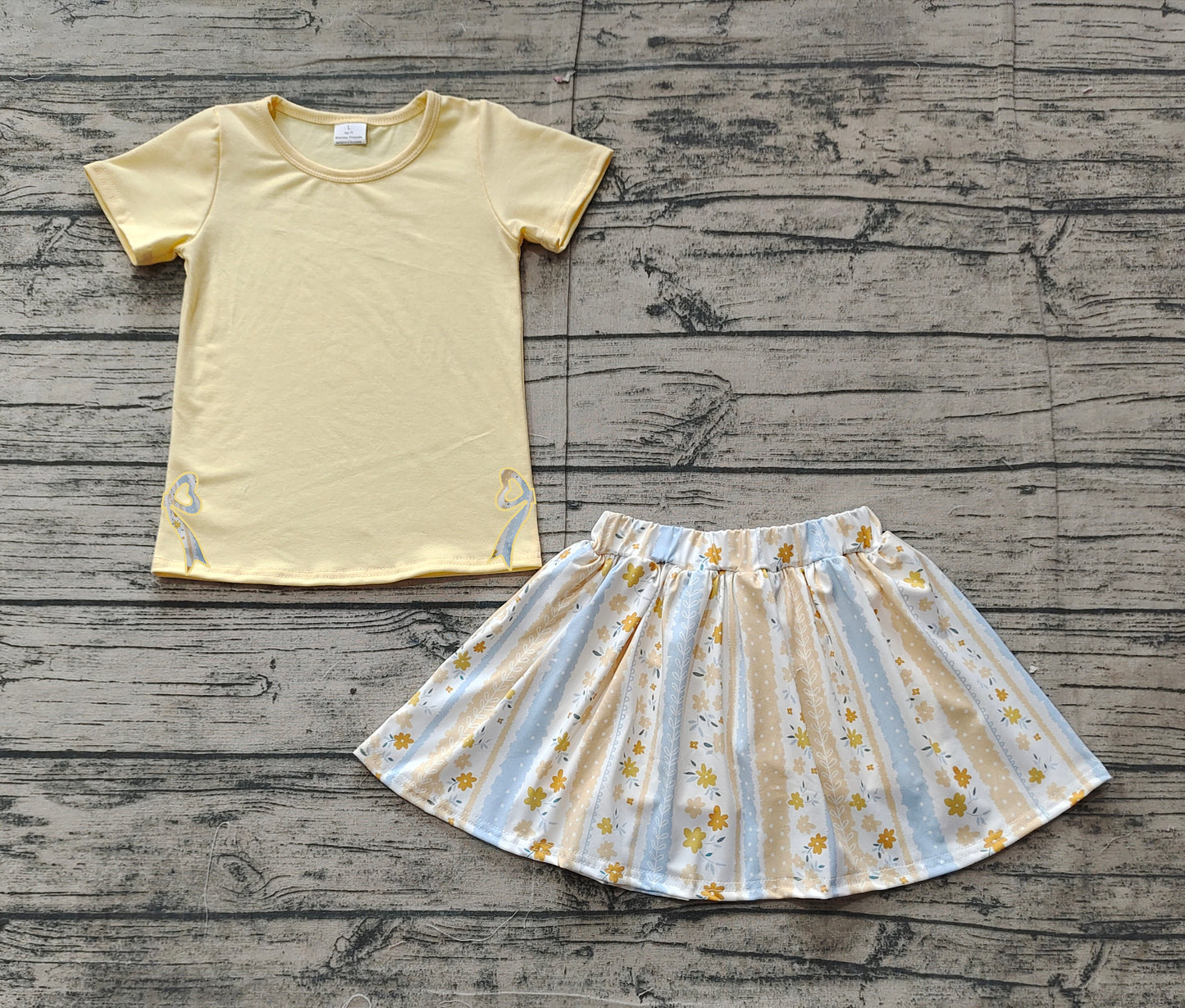 Baby Girl Short Sleeves Embroidery Bows Yellow Shirt Flower Skirt Shorts Skorts Clothes Set
