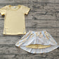 Baby Girl Short Sleeves Embroidery Bows Yellow Shirt Flower Skirt Shorts Skorts Clothes Set