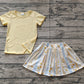 Baby Girl Short Sleeves Embroidery Bows Yellow Shirt Flower Skirt Shorts Skorts Clothes Set