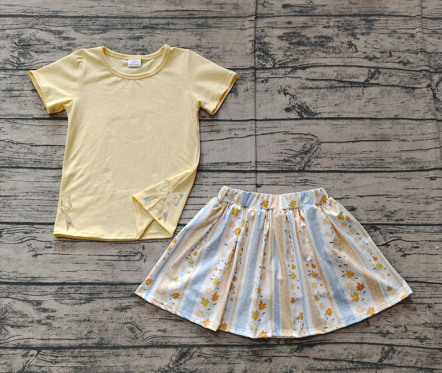 Baby Girl Short Sleeves Embroidery Bows Yellow Shirt Flower Skirt Shorts Skorts Clothes Set