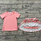 Preorder Baby Girl Short Sleeves Bows Pink Shirt Flower Skirt Shorts Skorts Clothes Set （ No moq ）