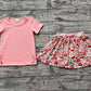 Preorder Baby Girl Short Sleeves Bows Pink Shirt Flower Skirt Shorts Skorts Clothes Set （ No moq ）