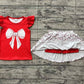 RTS Baby Girl Red Short Sleeves Bow Shirt Baseball Skirt Shorts Skorts Clothes Set（No moq )