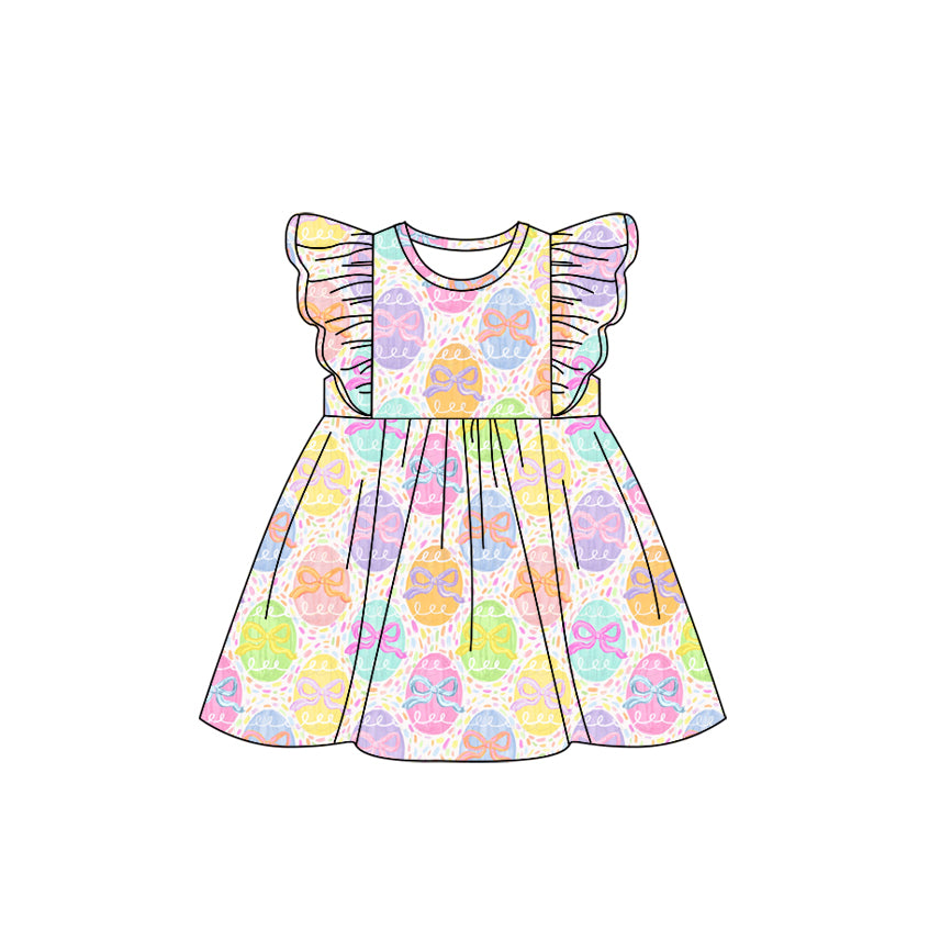 Preorder Baby Girl Short Sleeves Easter Eggs Bows Knee Length Dress