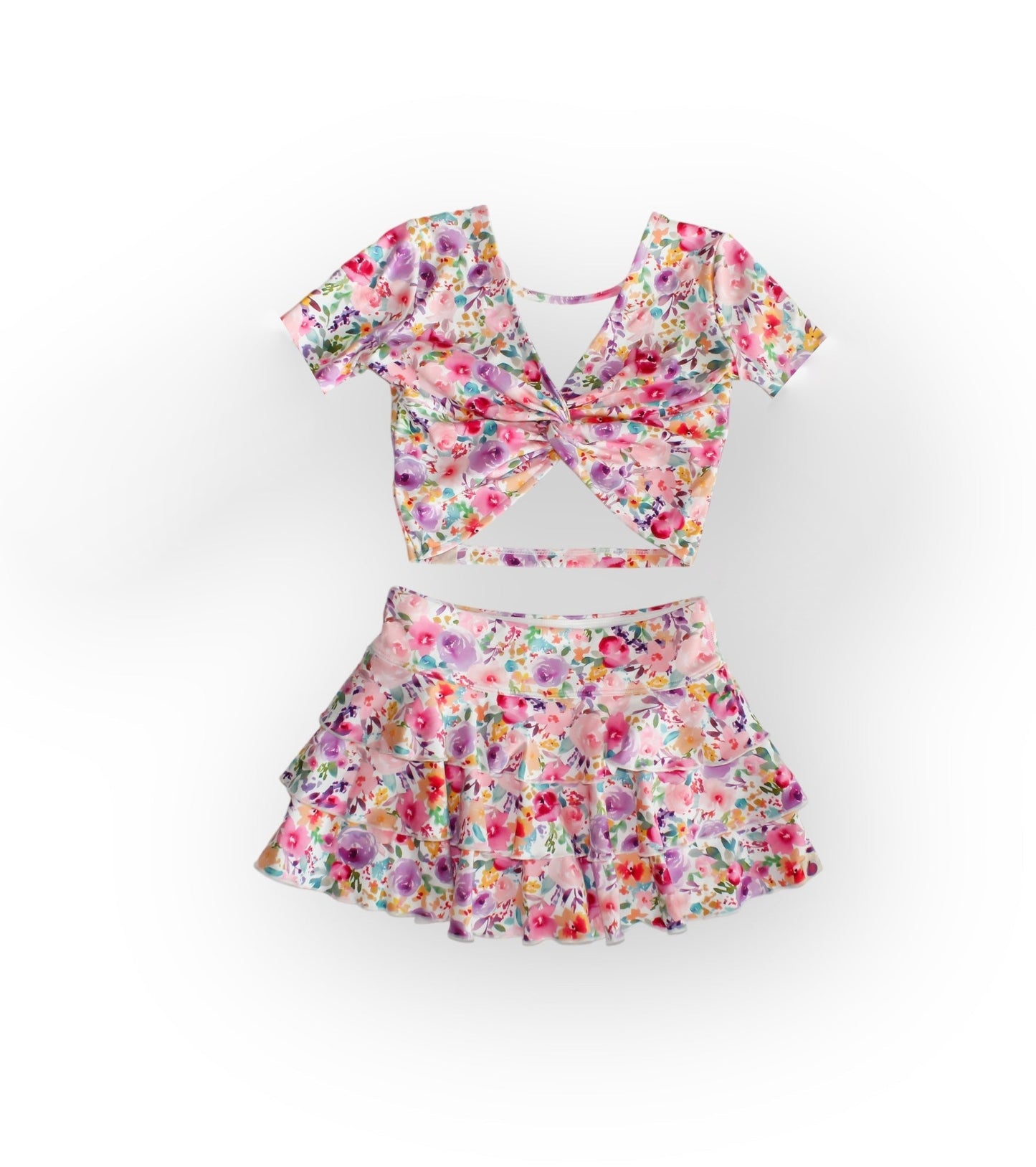 Preorder Baby Girl Short Sleeves Floral Shirt Ruffle Skirt Clothes Set