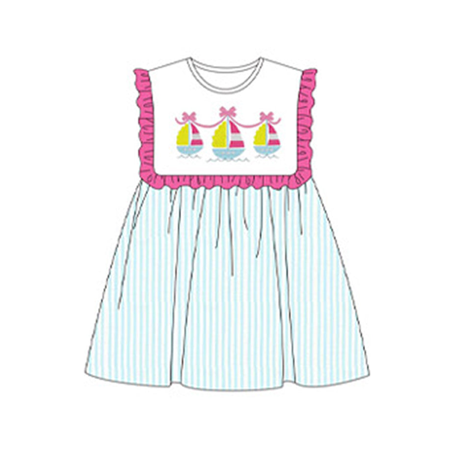 Preorder Baby Girl Sleeveless Pink Ruffle Boats Knee Length Dress