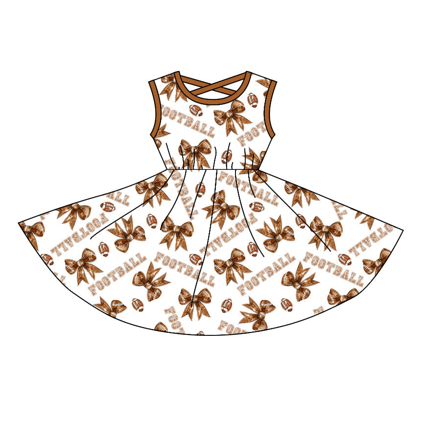 Preorder Baby Girl Sleeveless Football Bows Knee Length Twirl Dress