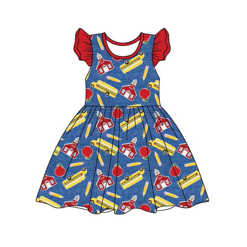 Preorder Baby Girl Short Sleeves Back To School Knee Length Dress