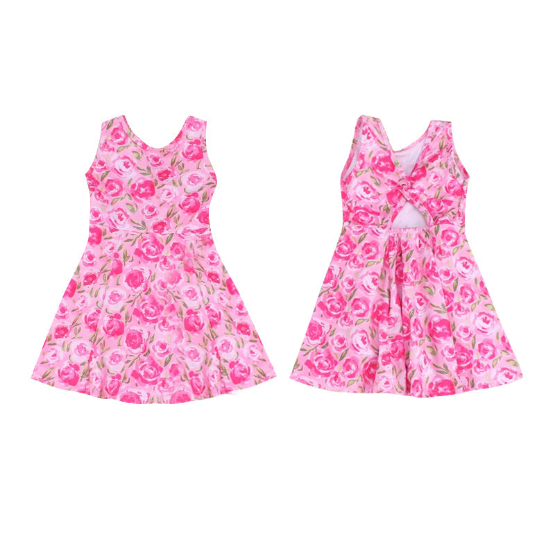 Preorder Baby Girl Sleeveless Flower Backless Knee Length Dress